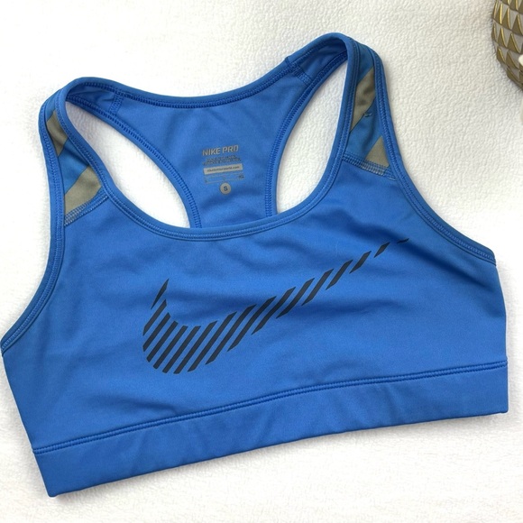 Nike Pro Women's Blue/Gray Stripe Swoosh Compression Exercise Sports Bra Size S - Picture 1 of 13
